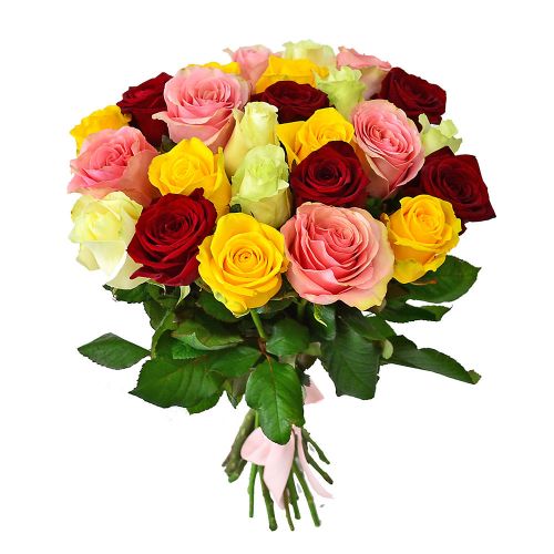Купить 31-ну разноцветную розу с доставкой по Абатскому