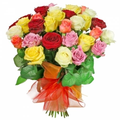 35 разноцветных роз с доставкой по Абатскому